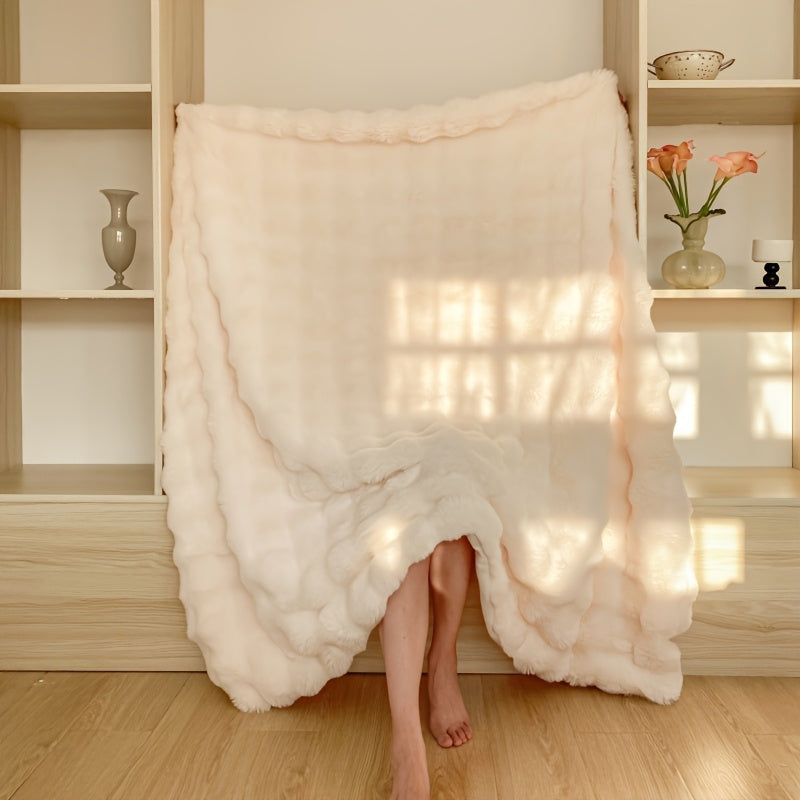 Faux Fur Blanket Thickened Plush Solid Color for Bed Office Air Conditioning