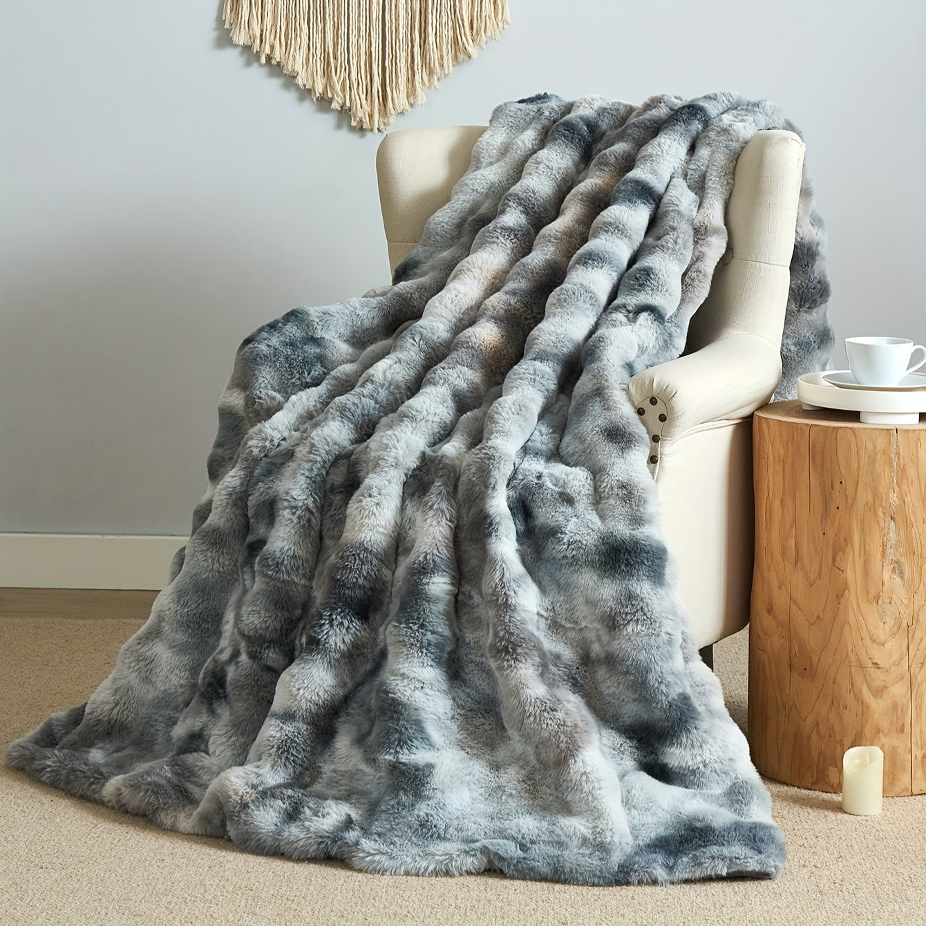 Tie-Dye Faux Rabbit Fur Blanket Shaggy Plush Bed Sofa Throw Cozy Fluffy