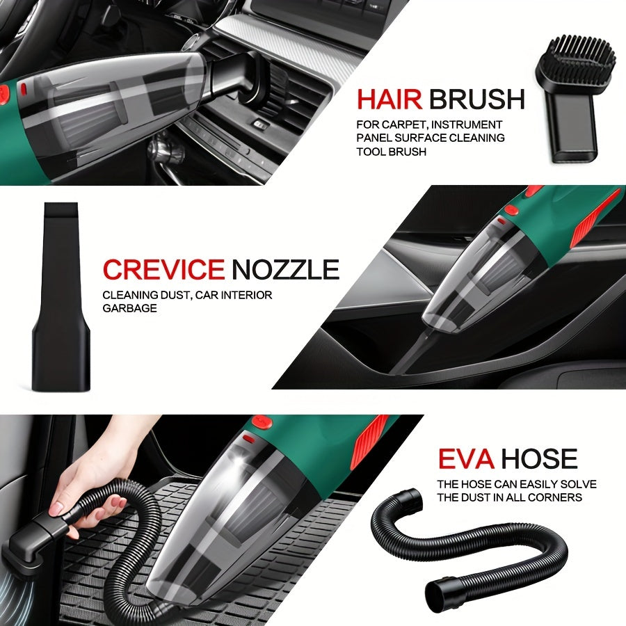 Aspiradora de interior para coche, verde y negra, de mano, con fuerte succión, eliminador de polvo
