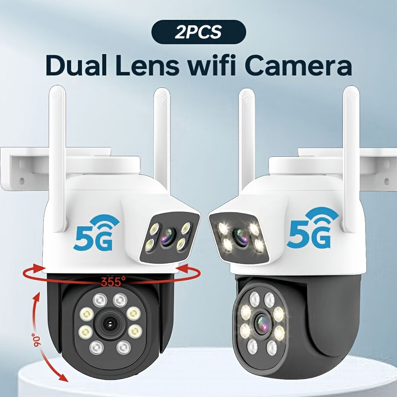 Dual Lens Outdoor Security Cameras 2MP 2MP WiFi Motion Detection Auto Tracking