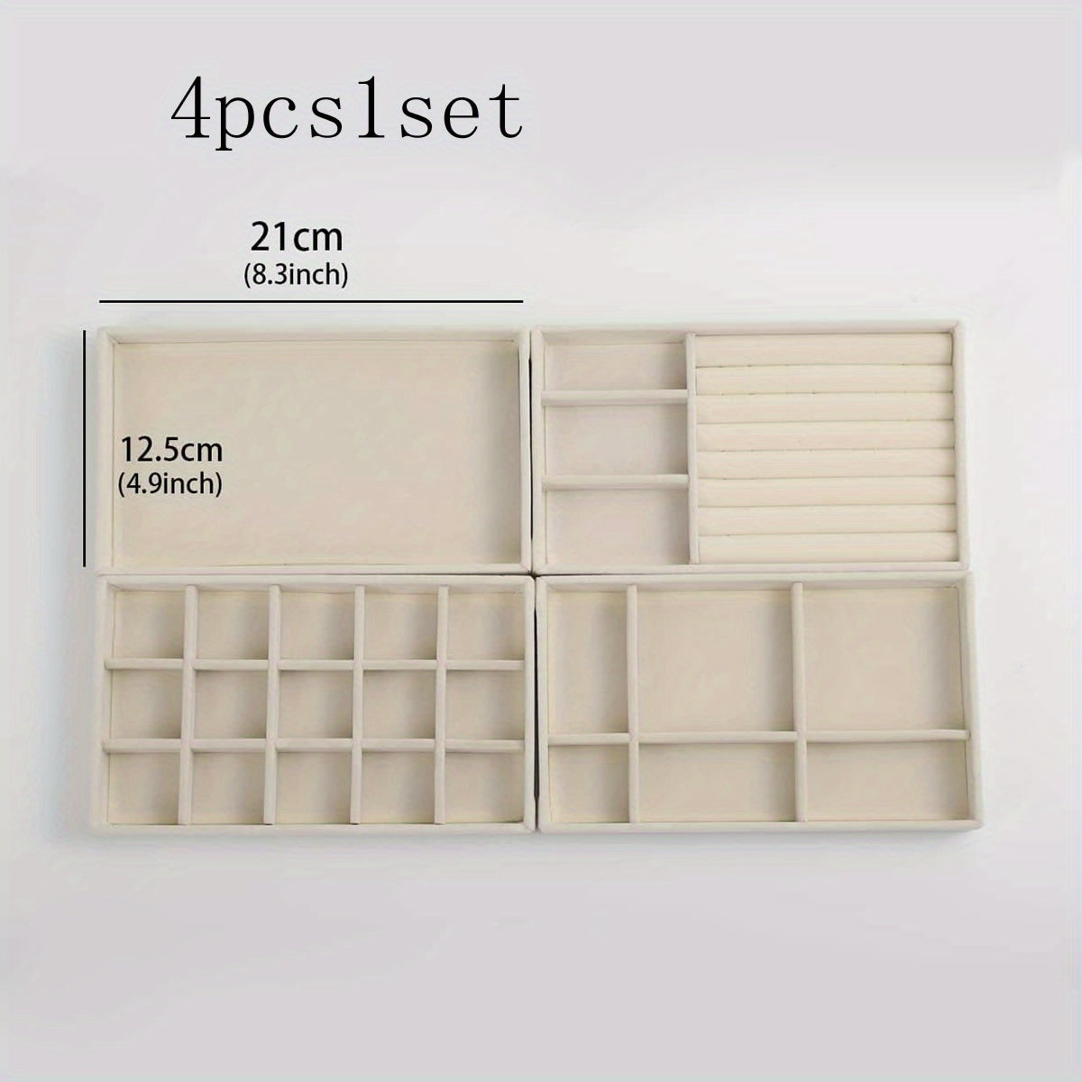 Juego de 4 bandejas de felpa para joyas para organización y exhibición en el cajón