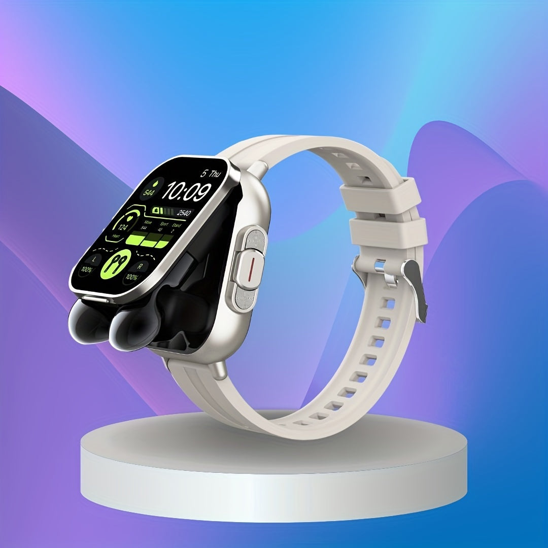 Wireless Smartwatch and Earphones with Silicone Strap 2-in-1 Fitness Tracker