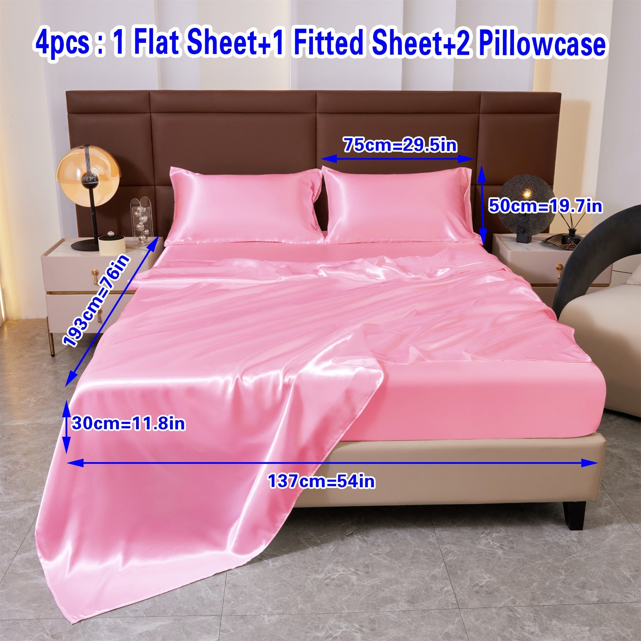 Set of Four Colored Bed Skirt, Sheet, and Pillowcase Bedding Set