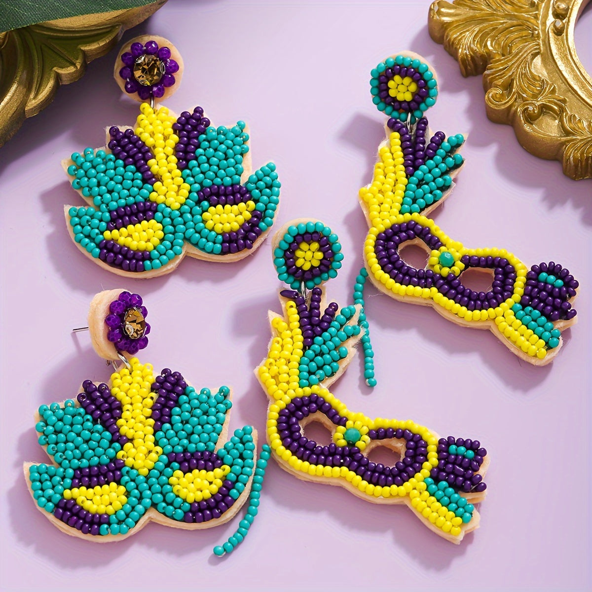 Pendientes colgantes de mascarada con cuentas, con piedras de imitación, pasadores de acero inoxidable para celebraciones