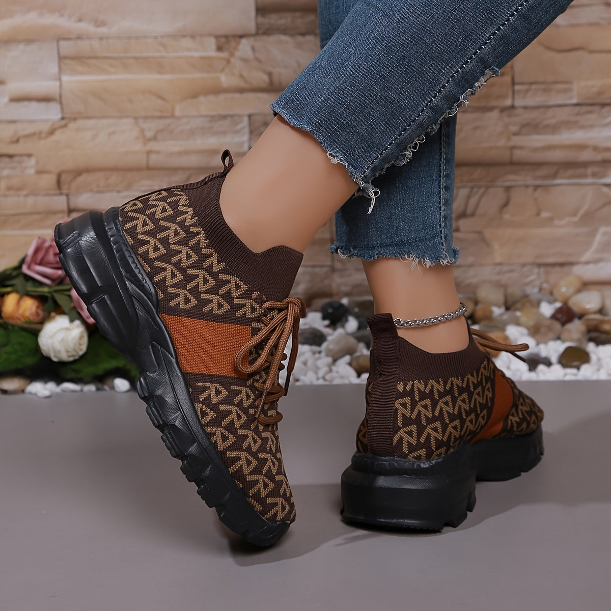 Women's Knit Pattern Sneakers Lightweight Casual Walking Shoes Plus Size