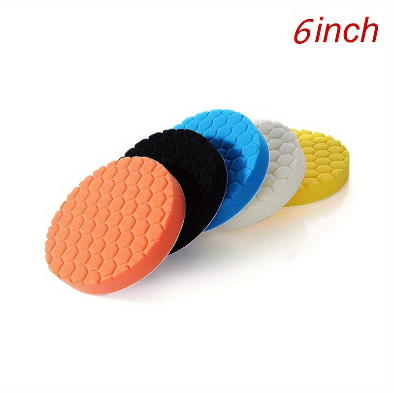 5pcs Car Boat Polishing Sponges Hexagonal Ripple Pattern Washable Buffing Sealing