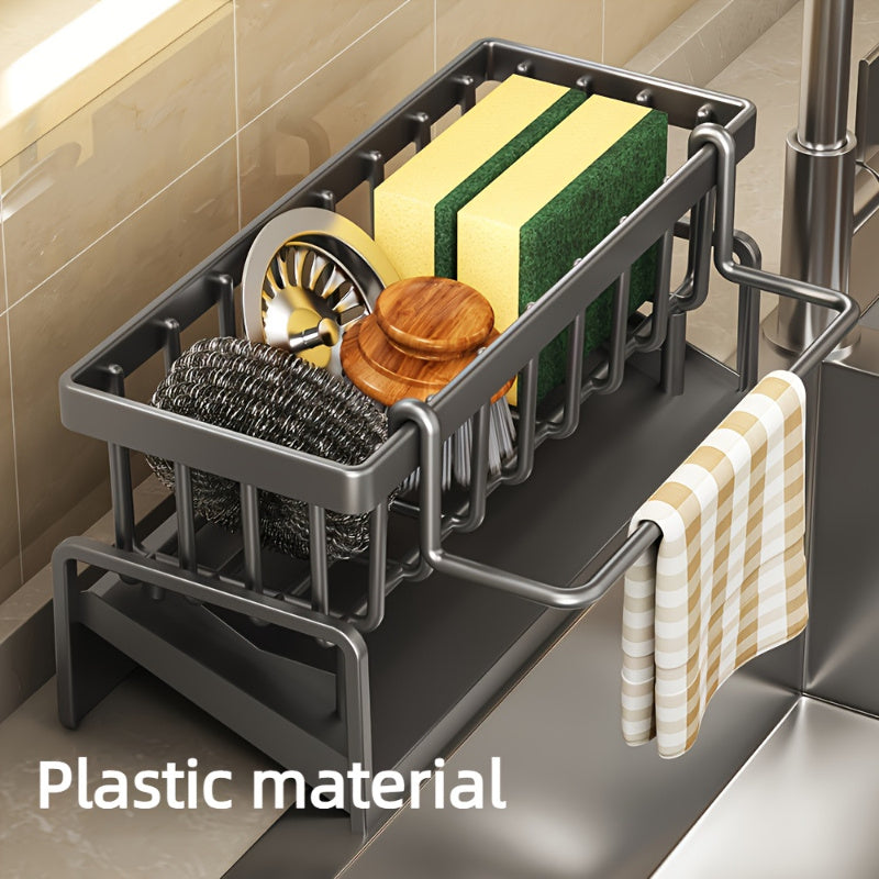 Juego de organizadores para fregadero de cocina, 2 piezas, estantes de plástico para esponjas, paños y dispensador de jabón