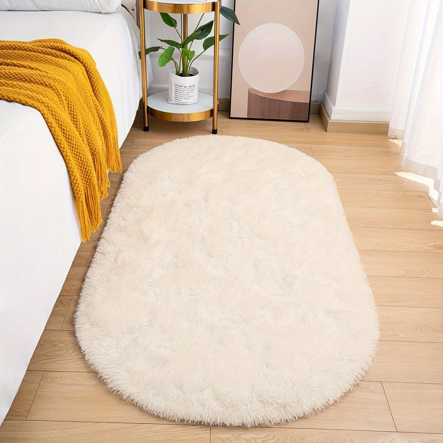 Soft Fluffy Oval Shaggy Area Rug for Bedroom Living Room with Thick Sponge