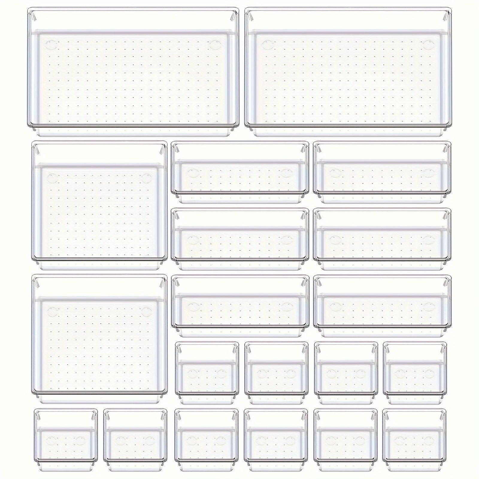Set of 10 or 20 Plastic Drawer Organizer Trays in 4 Sizes for Dresser, Makeup, Kitchen, Office