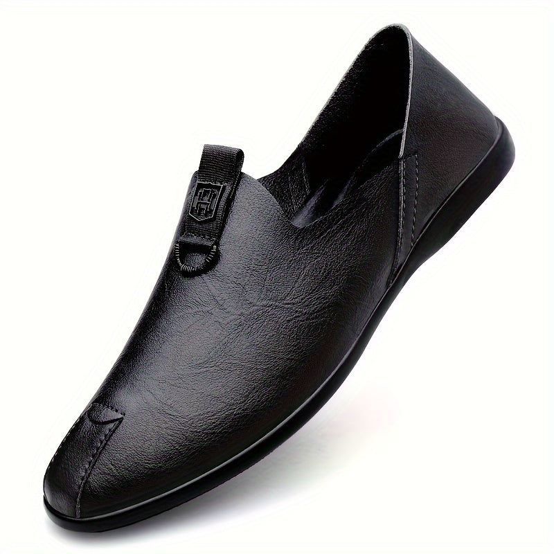 Zapatos negros de hombre sin cordones, transpirables, de cuero casual con suela de goma