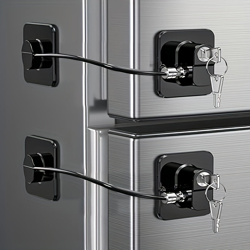 Set of 2 Child Safety Locks for Refrigerator Silicone Wire Adhesive Lead-Free Plastic