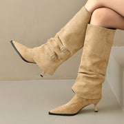 Women Beige Pointed Toe Stiletto Ankle Boots with Zipper Casual Formal