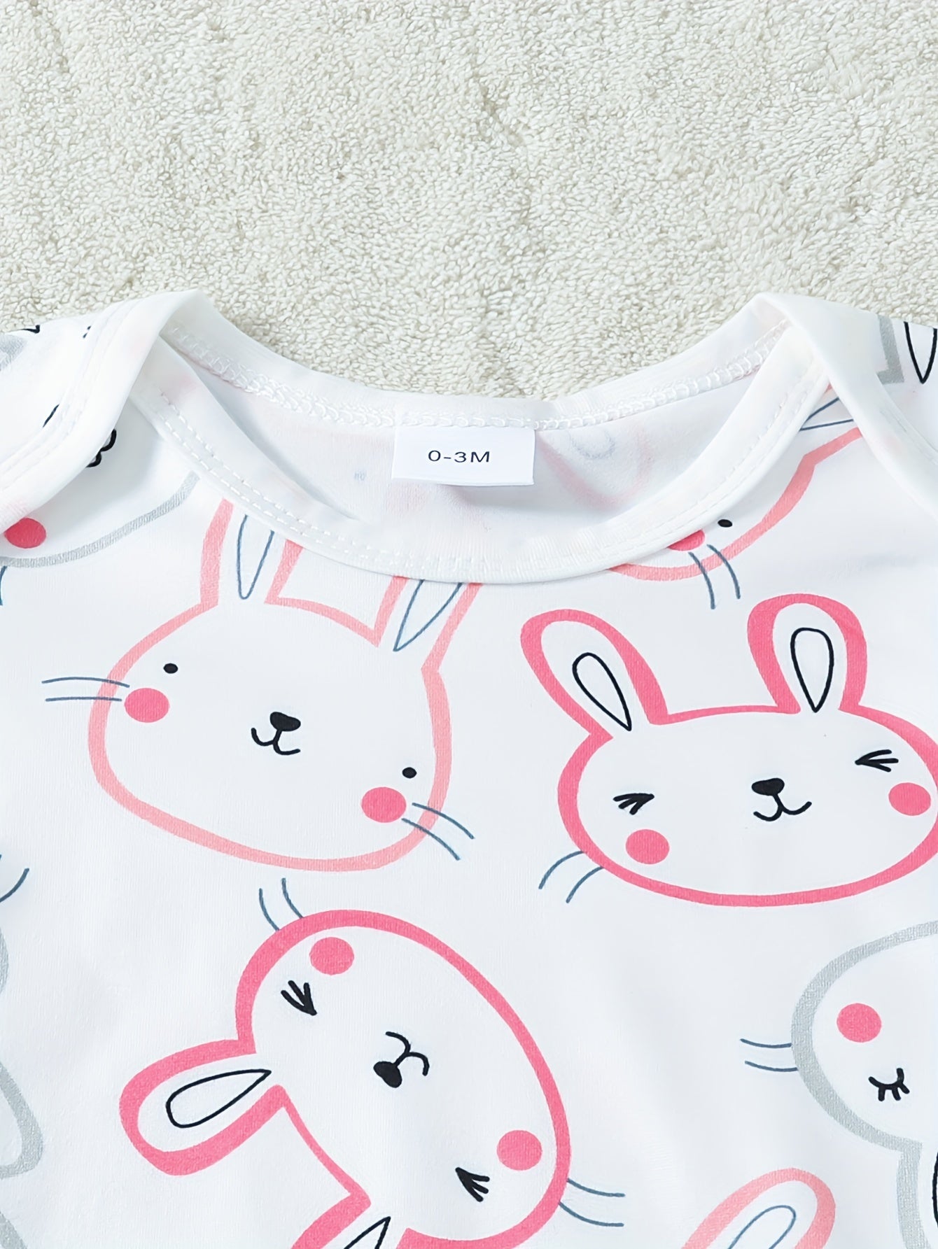 Set of Six Cute Bunny-Themed Short-Sleeve Cotton Baby Onesies for Outdoor Wear