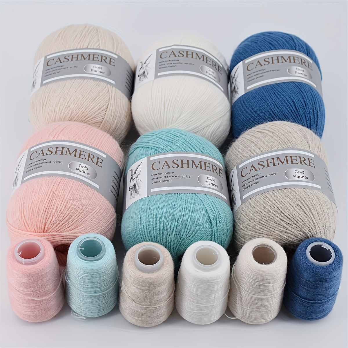 Luxurious Cashmere Yarn Set for Knitting and Crocheting Multicolored 6-Pair Bundle