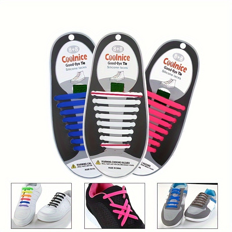16-Pack Elastic No-Tie Lazy Shoe Laces for Sneakers, Slip-On Sports Shoes