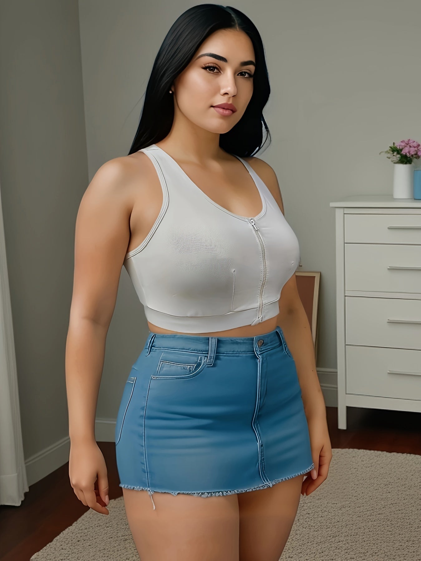 Women's Plus Size Backless Lingerie with Front Zipper Casual Top