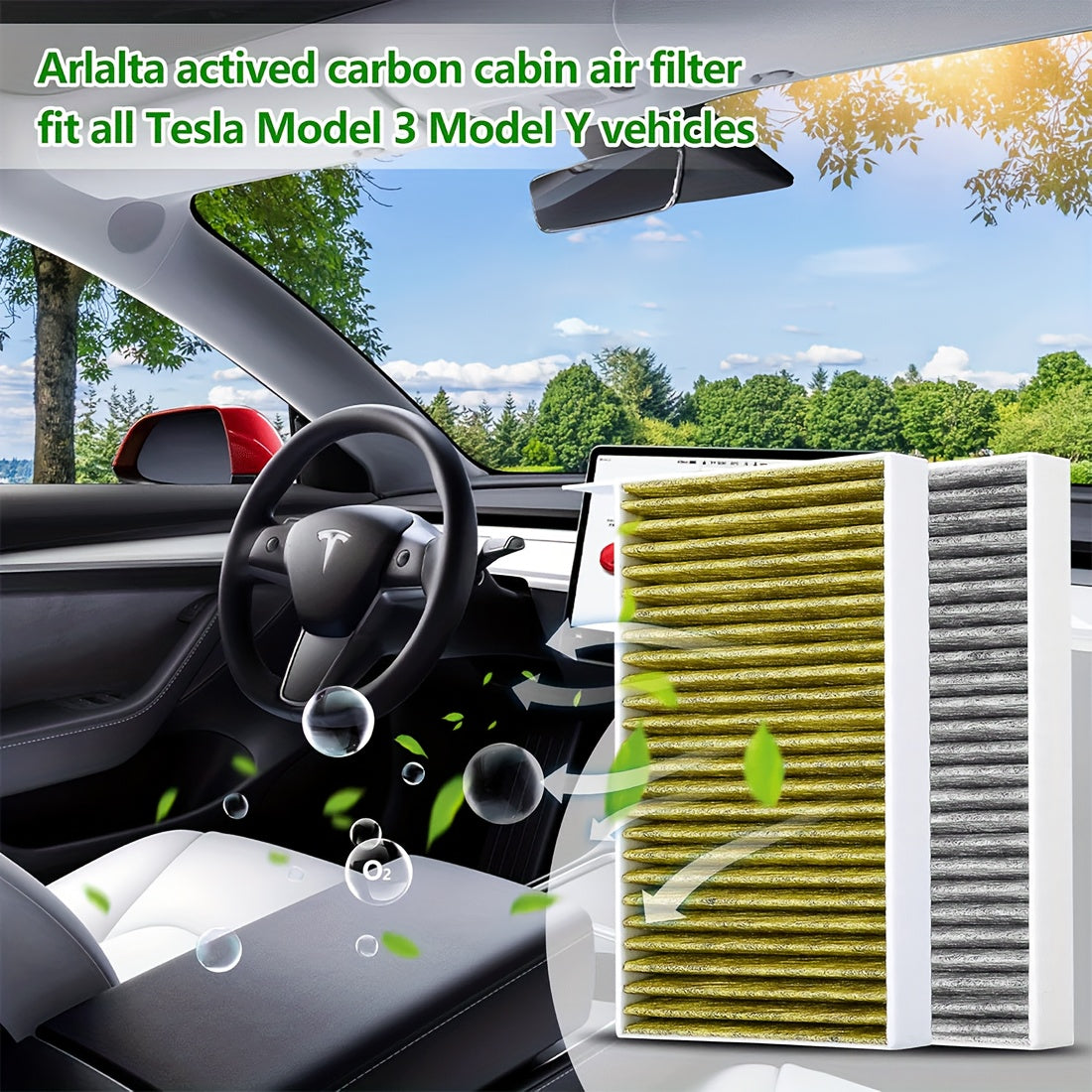 Car Cabin Air Filter HEPA Activated Carbon Replacement for Tesla Model 3 Y 2 Pack