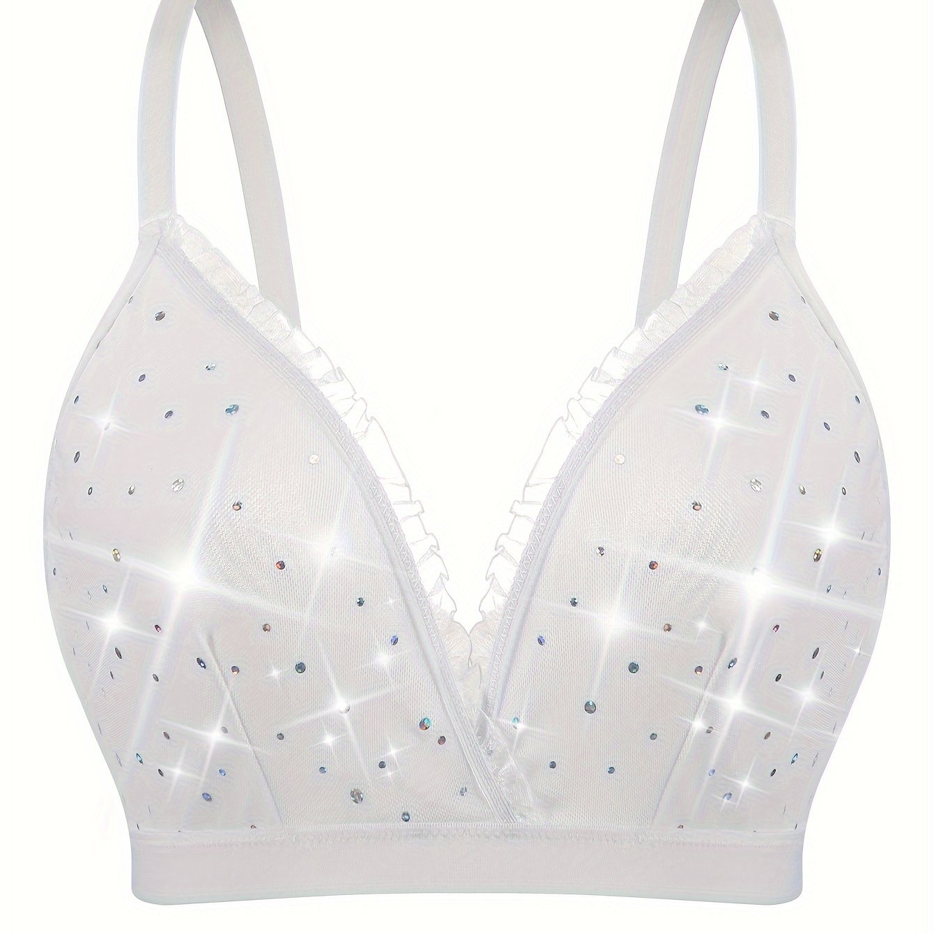 Plus Size Women's Deep V-Neck Sparkling Backless Lace Strapless Bra