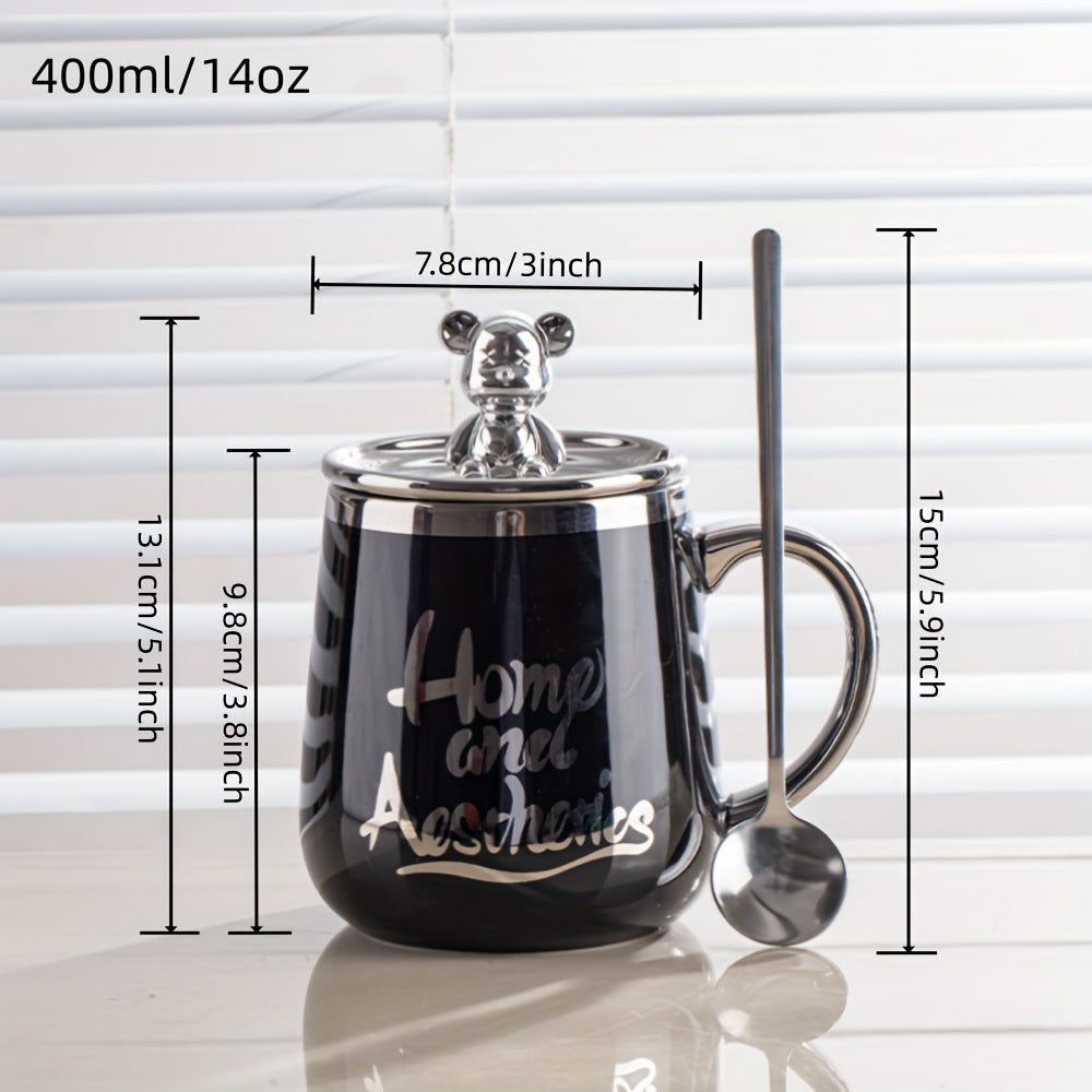 Men and Women Ceramic Coffee Mug with Lid and Spoon for Breakfast and Water