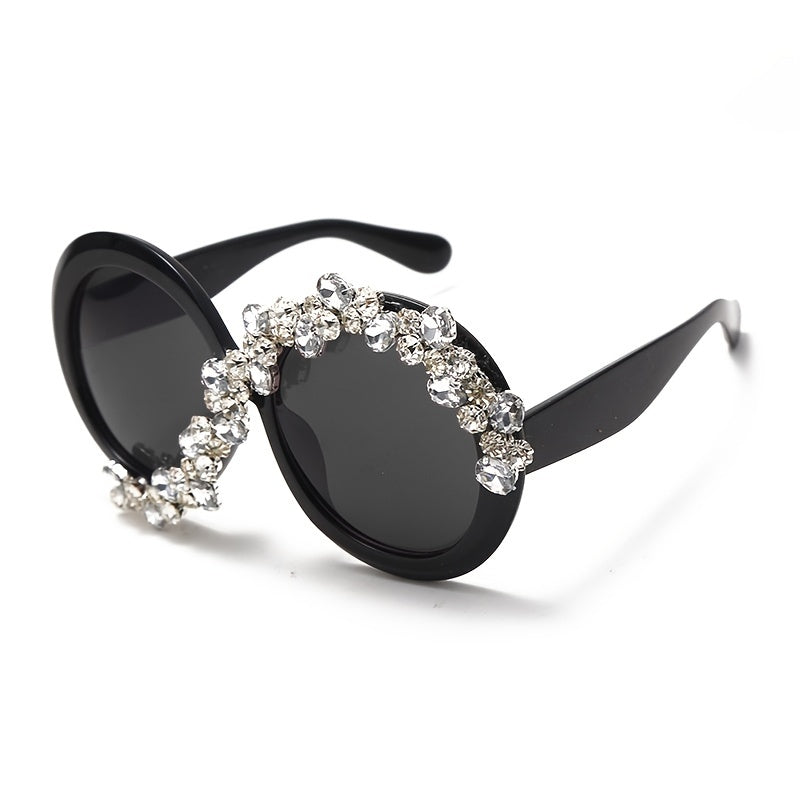 Gafas de mujer vintage con cristales de rhinestone, montura redonda extragrande