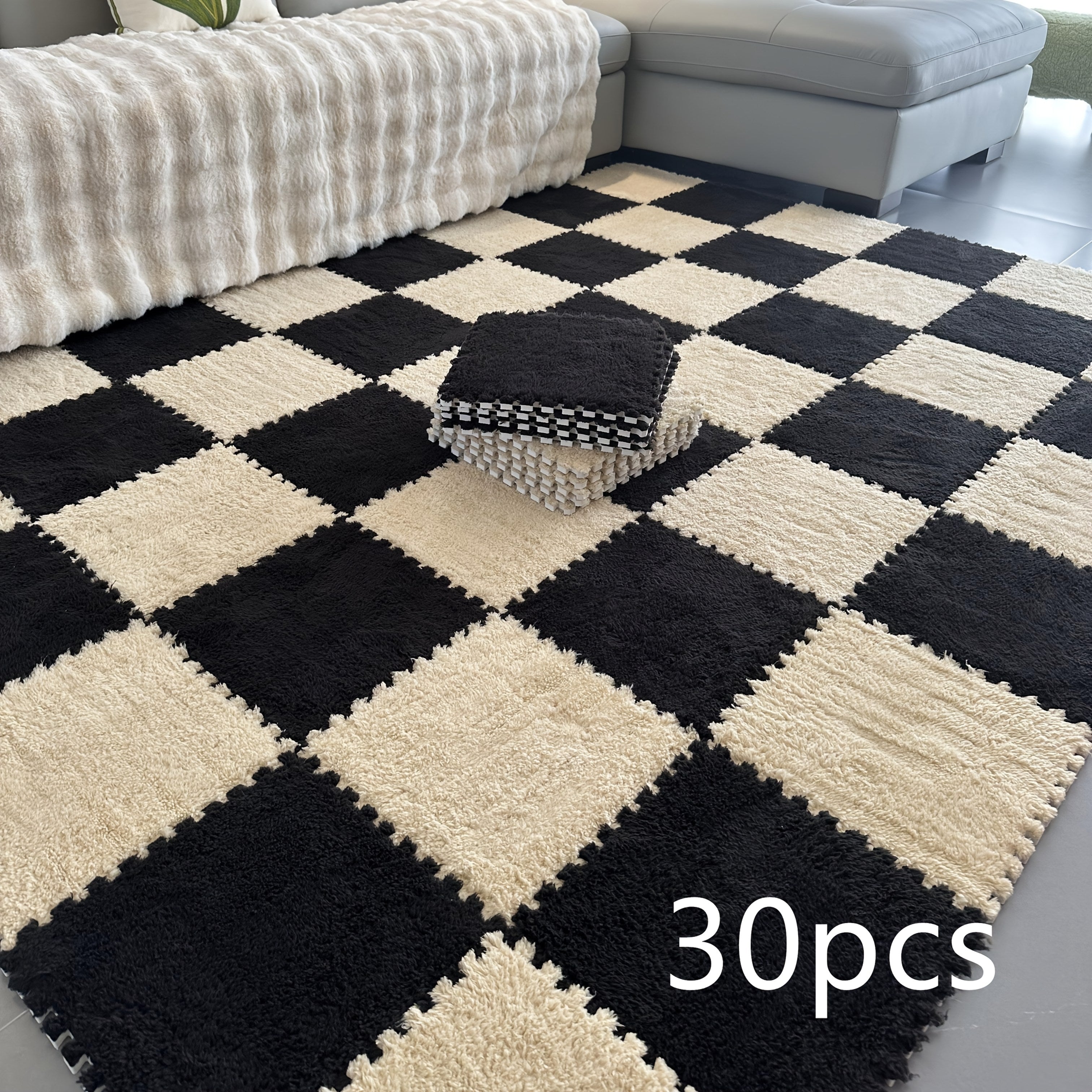 Interlocking Puzzle Carpet Tiles 30 Pack Low Pile Washable Indoor Bedroom Noise Reduction