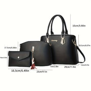 Women's 3-Piece Faux Leather Handbag Set with Tassel Crossbody Tote and Sling