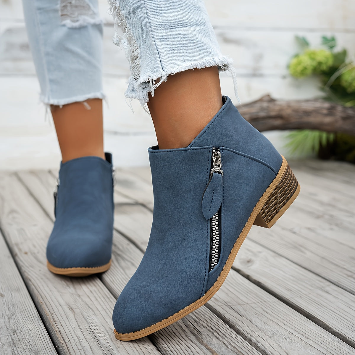 Women's Ankle Boots Pointed Toe Faux Leather Side Zipper All-Season Brown