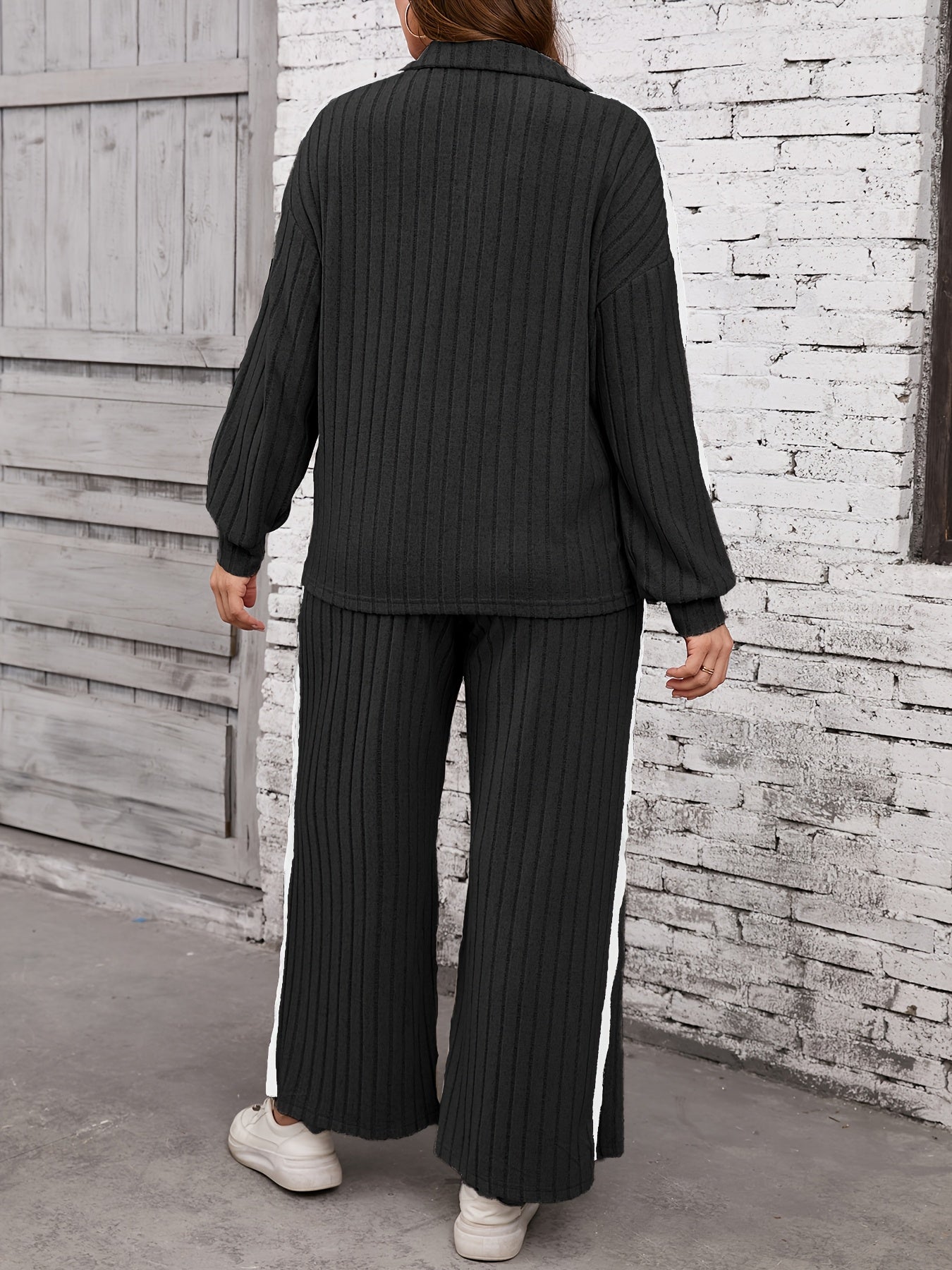 Kuz uchun uzun yengli ko'ylak va shimlar bilan rangli blokli shimlar to'plami, kattalar uchun ayollar kiyimlari.