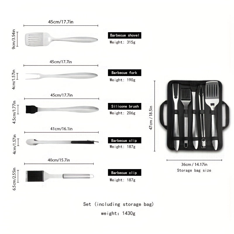 Set of 6 Stainless Steel BBQ Grill Tools with Spatula Forks Brush Tongs