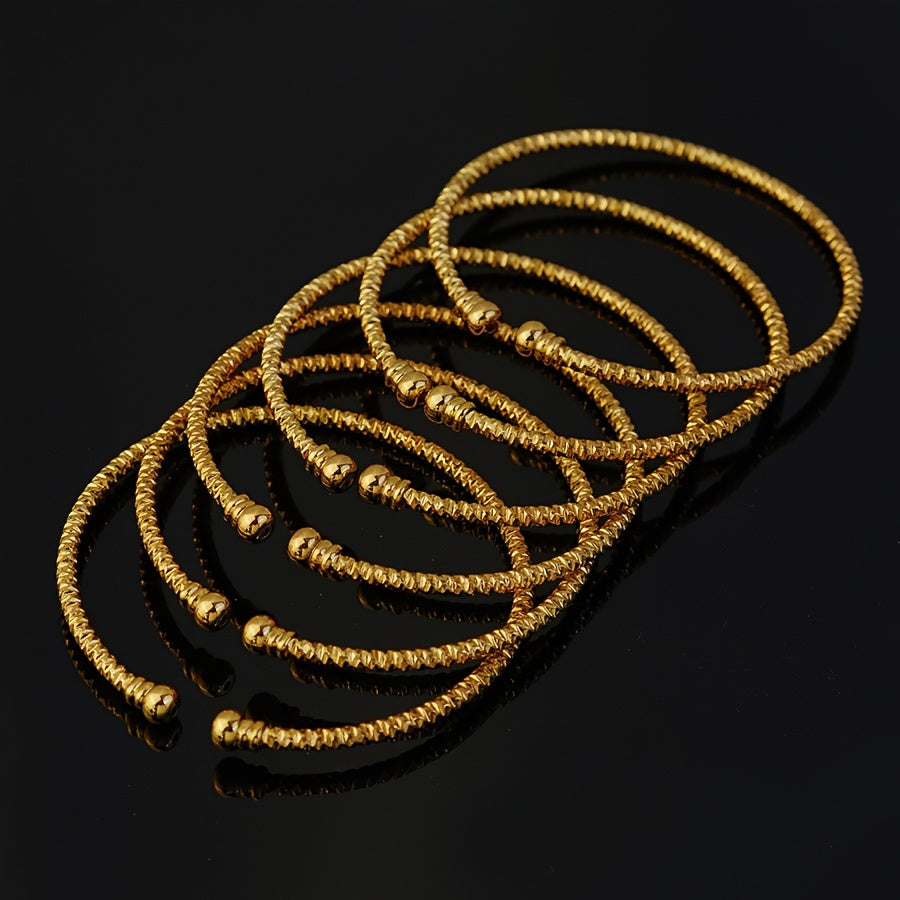 Браслет с двойными бусинами в восточном стиле - 6 штук, классические золотые свадебные украшения из Дубая, идеальный арабский подарок для женщин - отлично подходит для вечеринок и повседневной носки