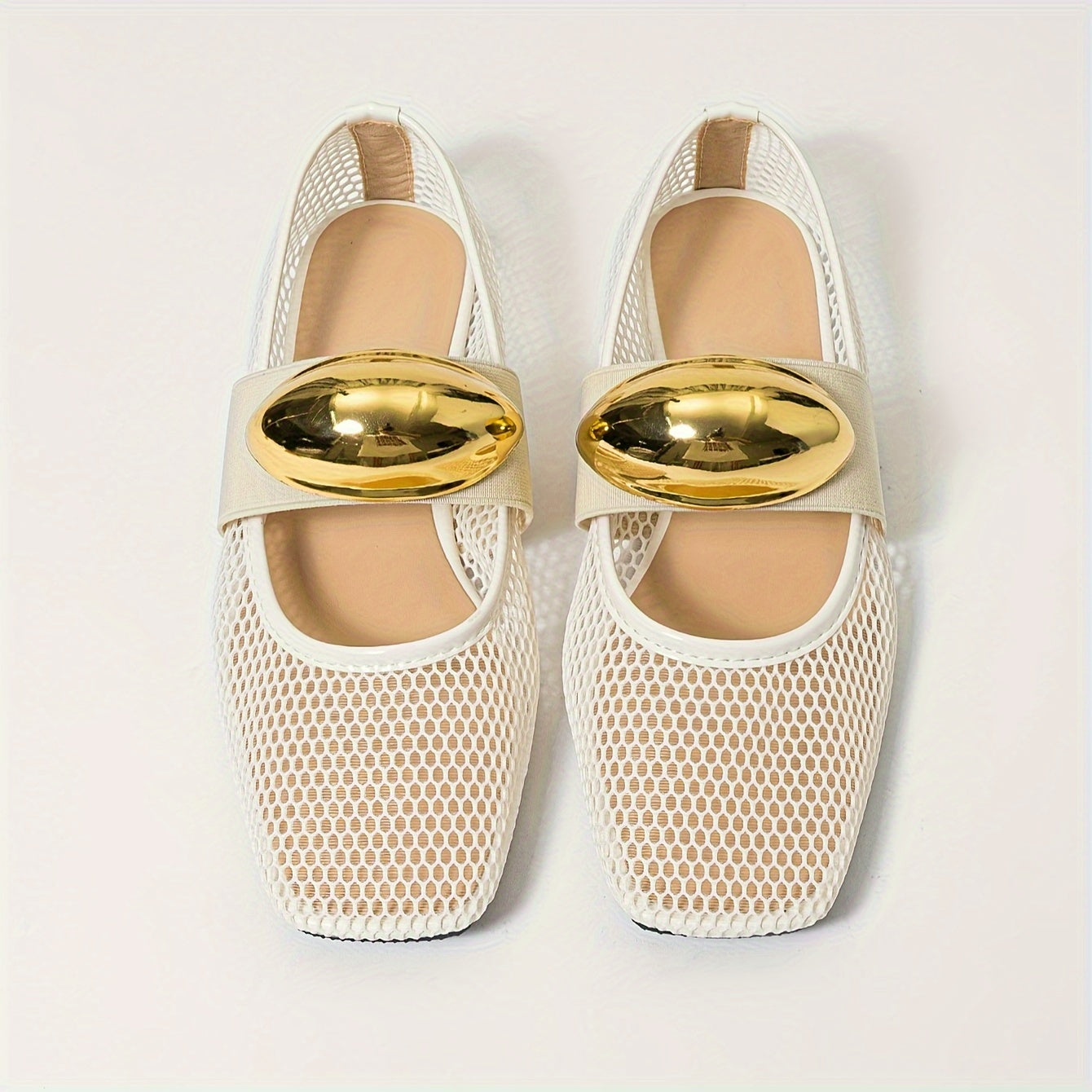 Women's Mesh Ballet Flats Hollow Metal Buckle Summer Comfortable Shoes