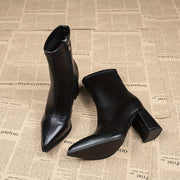 Women's Faux Leather Ankle Boots With Pointed Toe & Block Heel