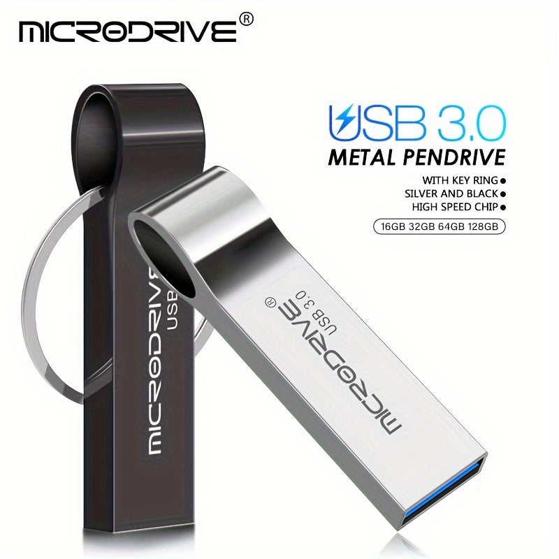 High Speed USB 3.0 Metal Pen Drive 32GB 64GB 128GB with Ring Clasp