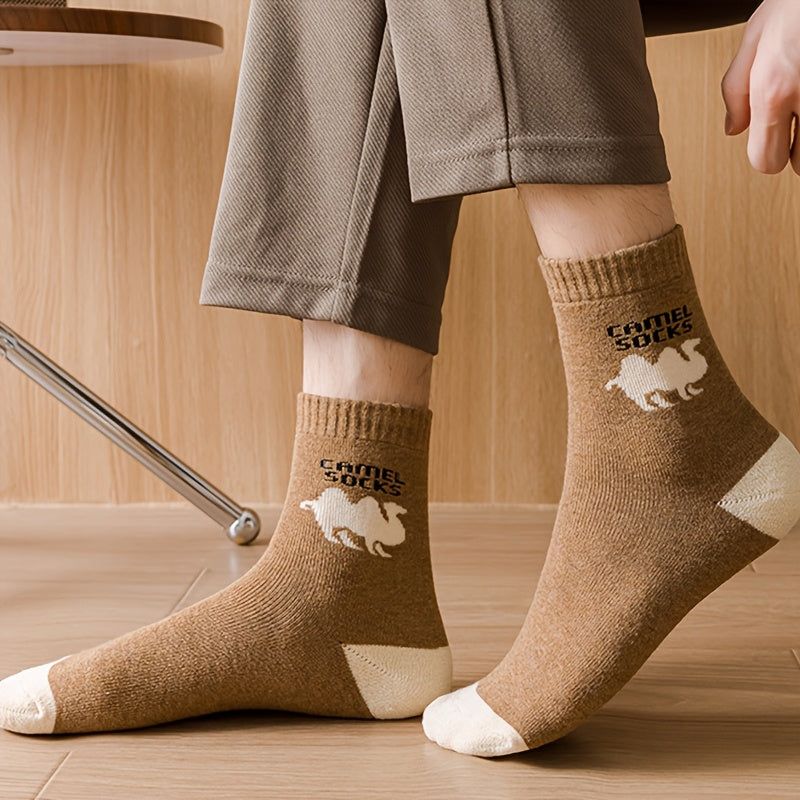 Calcetines de hombre con patrón, de punto, para invierno, animales al aire libre, poliéster, 5 pares