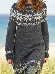 Suéter de manga larga con patrón geométrico para mujer talla grande, suéter de cuello redondo oversize