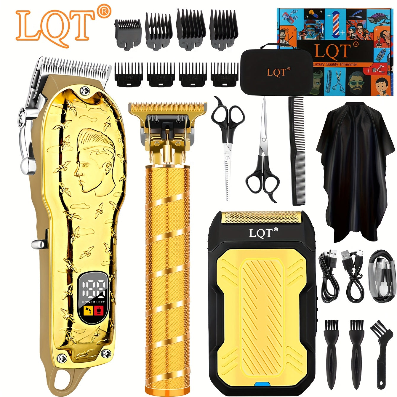 3pcs Professional Men's Electric Hair Clipper Set USB Rechargeable Wireless Gift for Hair Professionals