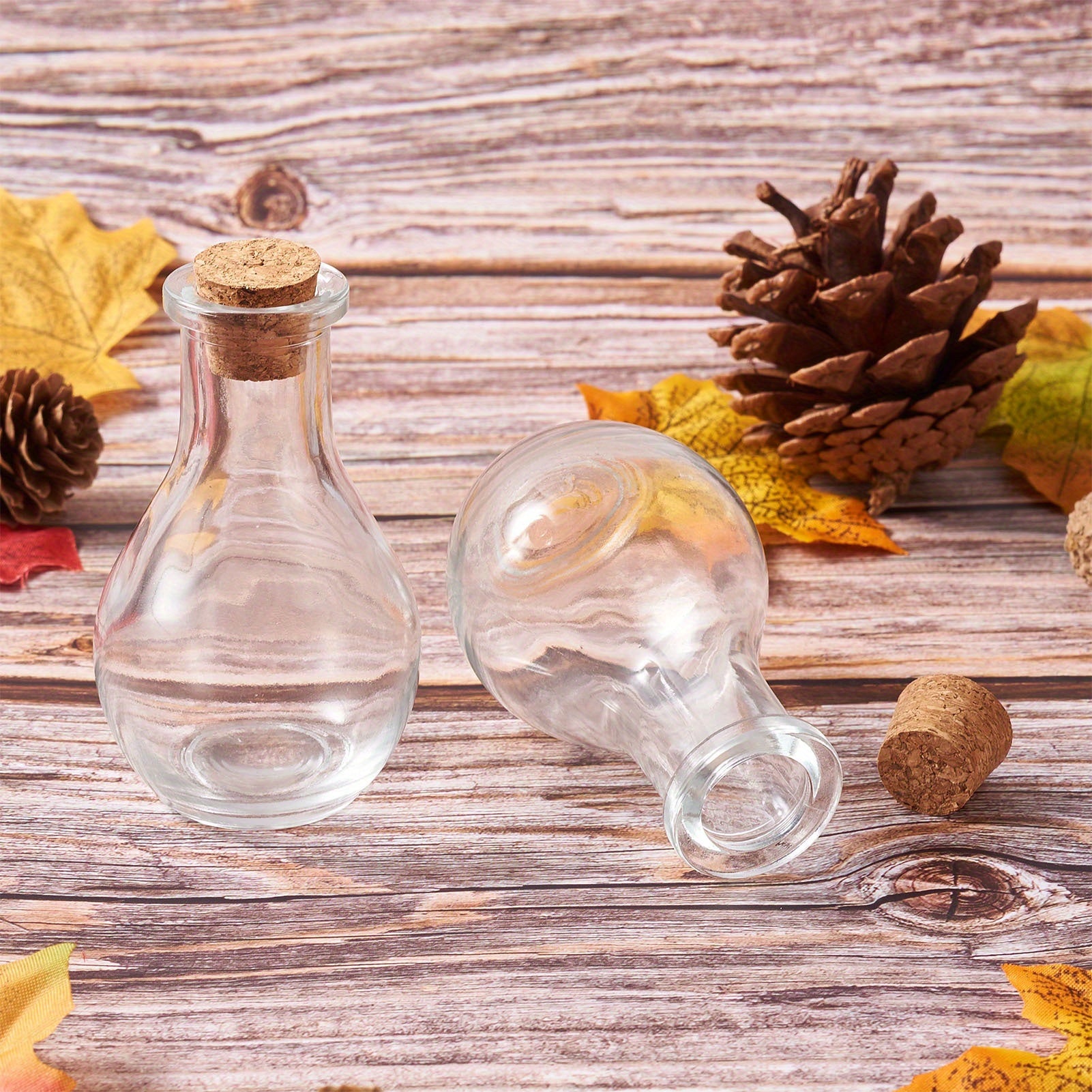 Set of 2 Clear Glass Jars with Cork Lids for Bead and Craft Storage