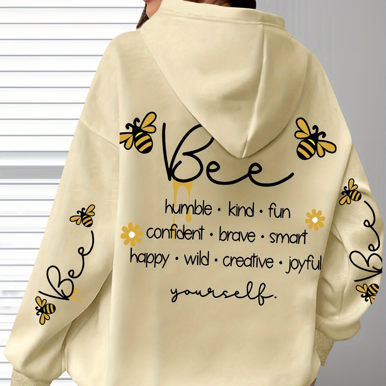 Plus Size Letter Print Hoodie for Women Long Sleeve Drawstring Sweatshirt