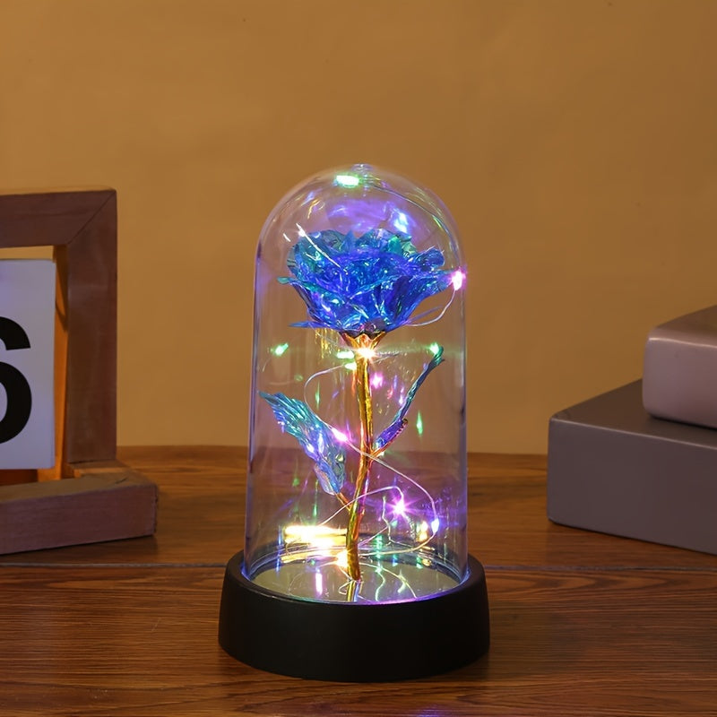 Золотая стеклянная лампа с вечной розой, работающая на батарейках, домашний декор, романтический подарок