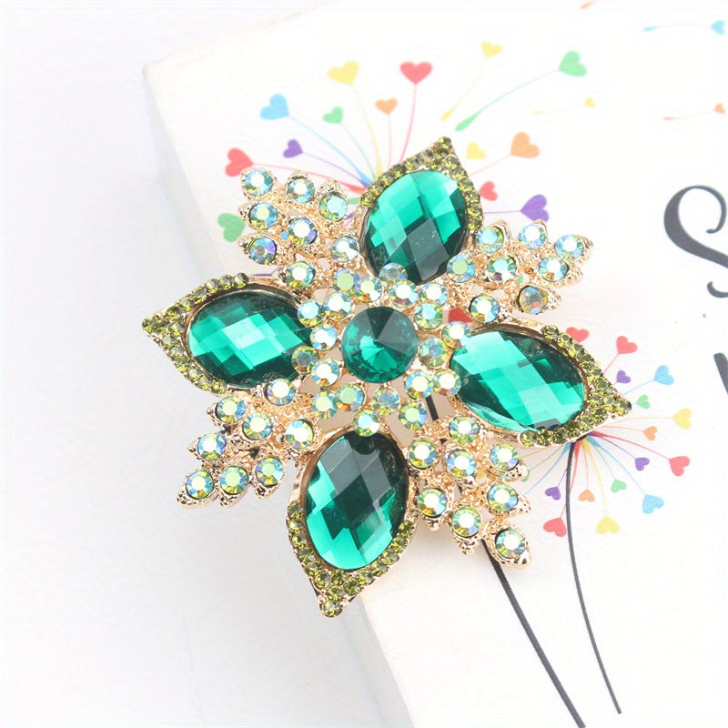 Elegant Flower Brooch Pin Enamel Rhinestones Gift for Her