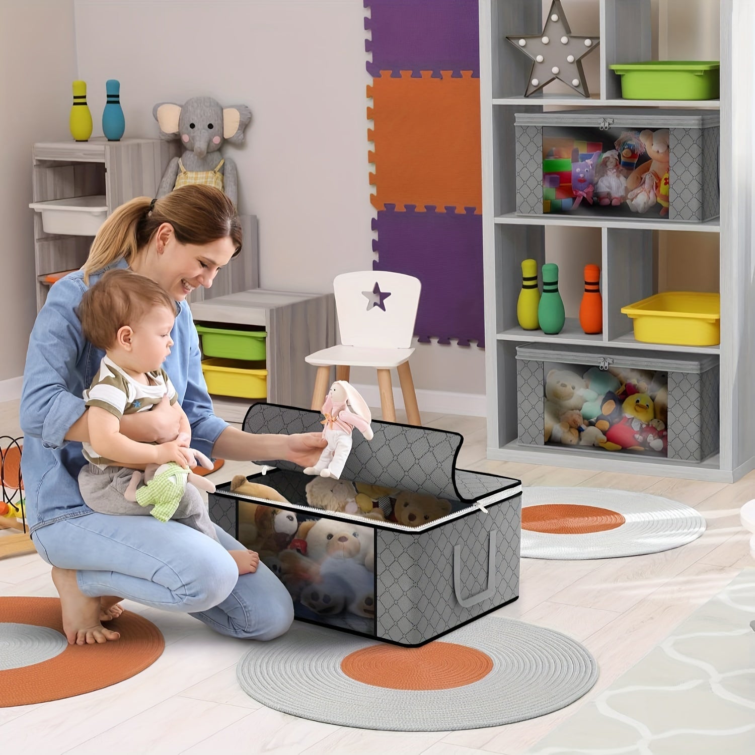 Grandes cajas de almacenamiento de tela plegables para organizar espacios 3/6 Set