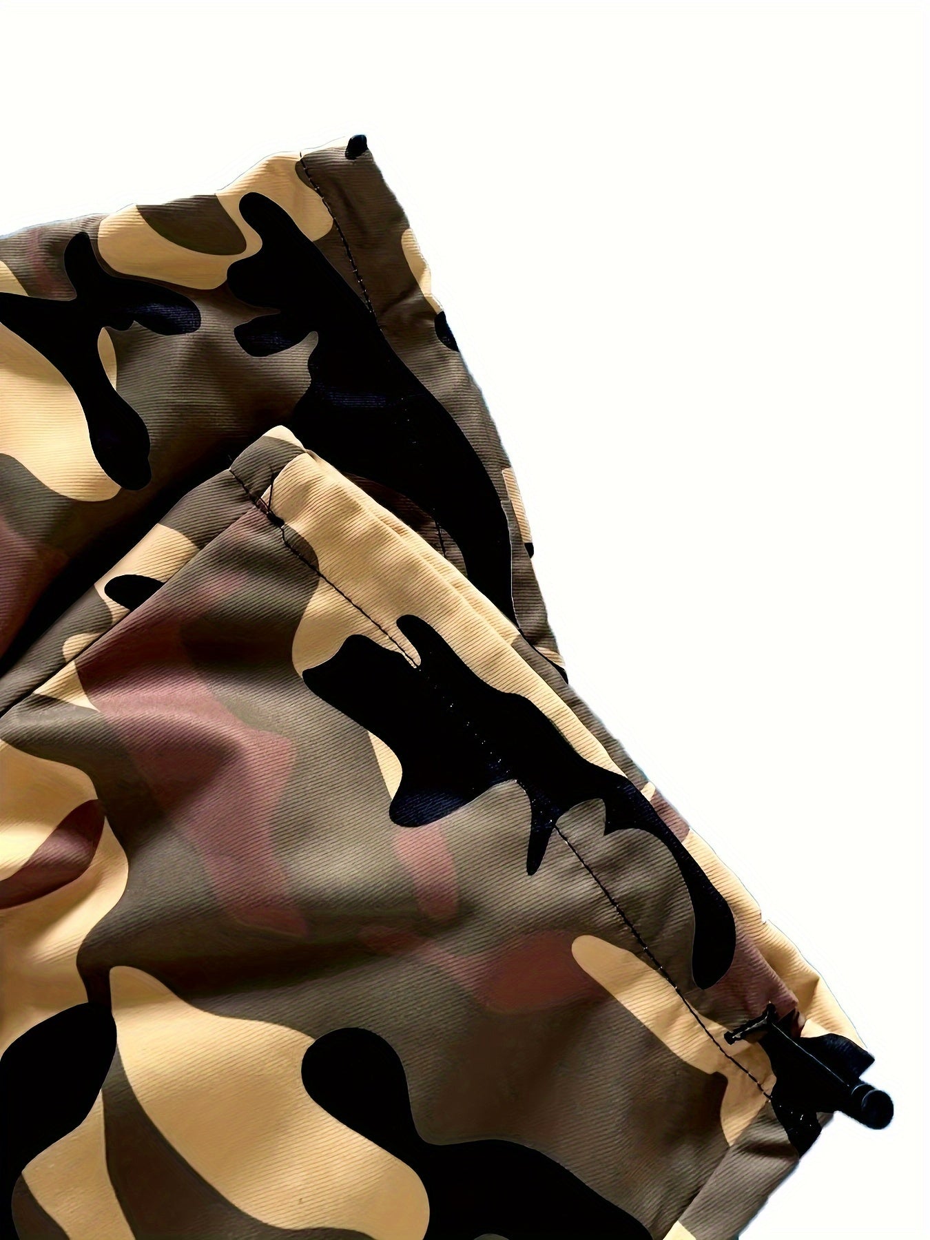 Men's Plus Size Camo Cargo Pants Polyester Drawstring Multi-Pocket Outdoor