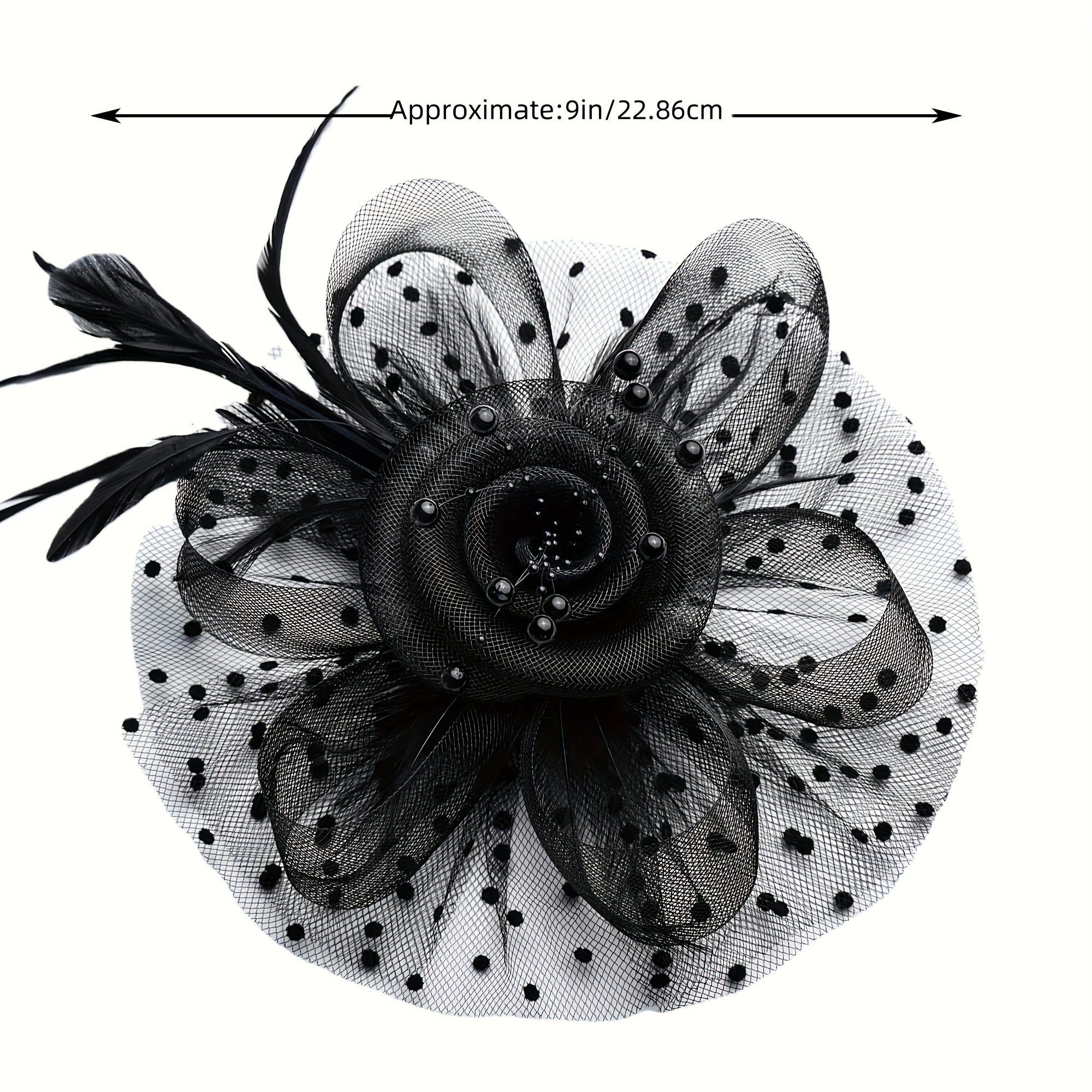 Flower-Decorated Headband with Feathers and Mesh for Weddings and Celebrations