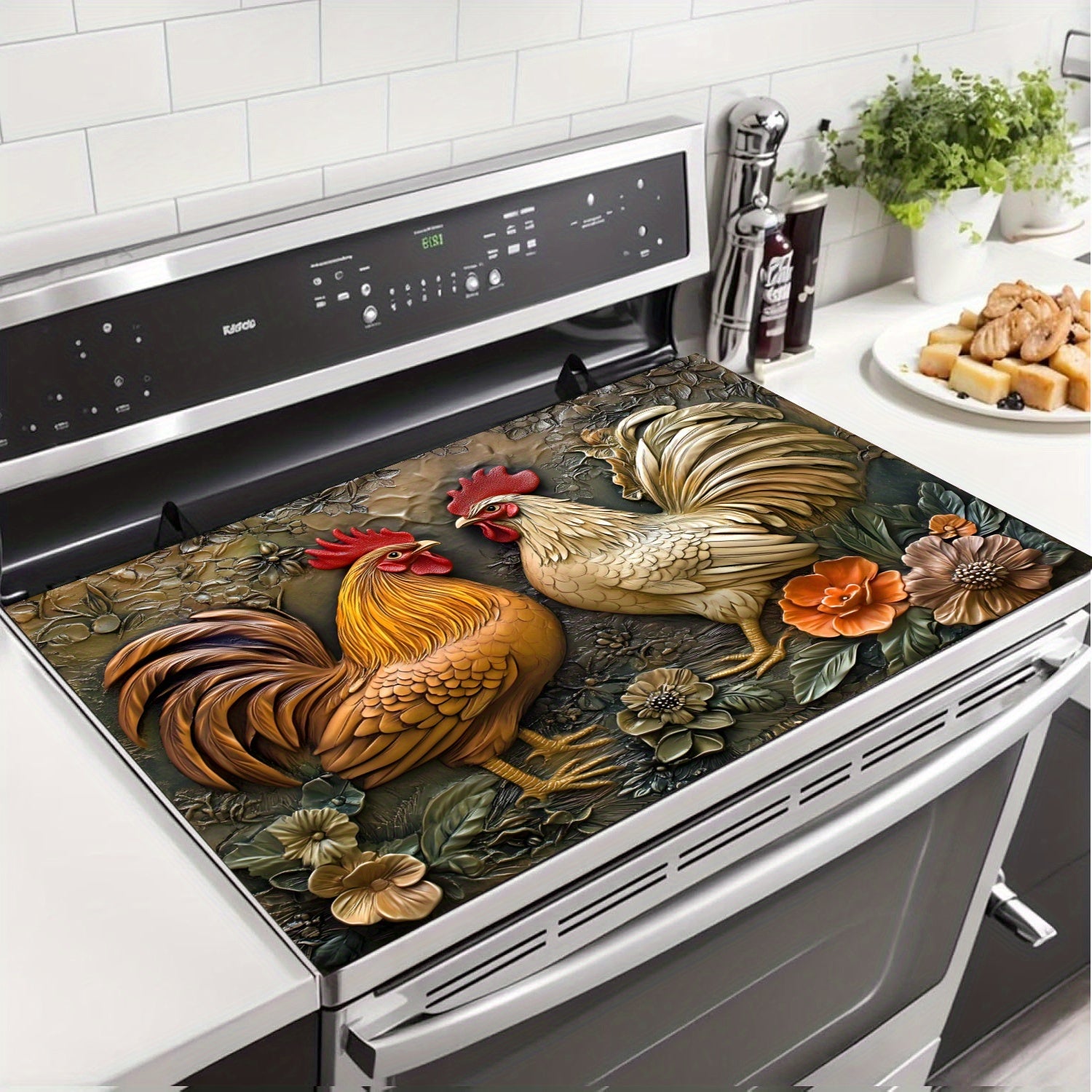 Rustik Qo'yloq va Gulbargli Pishirish Panelini issiqlikka chidamli, sirg'almas rezina himoyachisi, pechlar va pechlar uchun