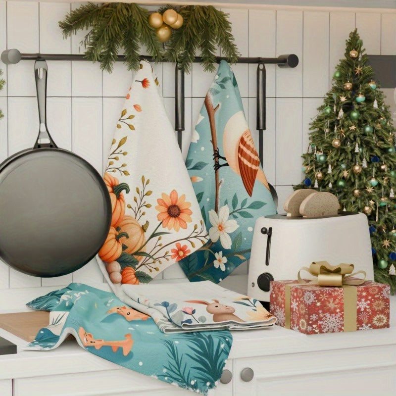Set of Four Christmas Tea Towels 18x66cm Soft Kitchen Decor Gift