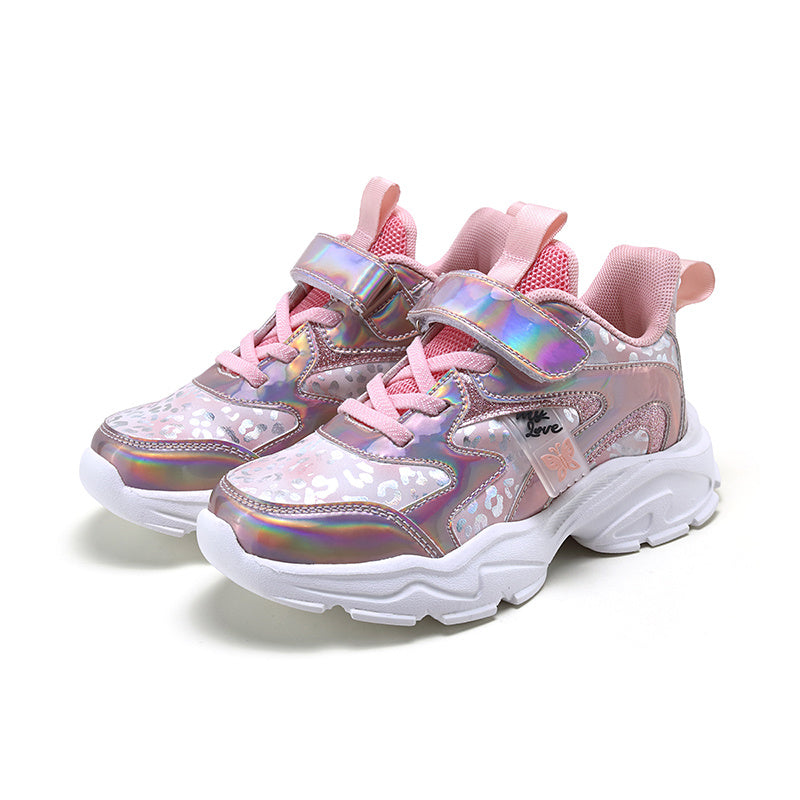 Girls' Casual Sports Shoes for Kids Lightweight Canvas Sneakers with Glitter and Cartoon Pattern