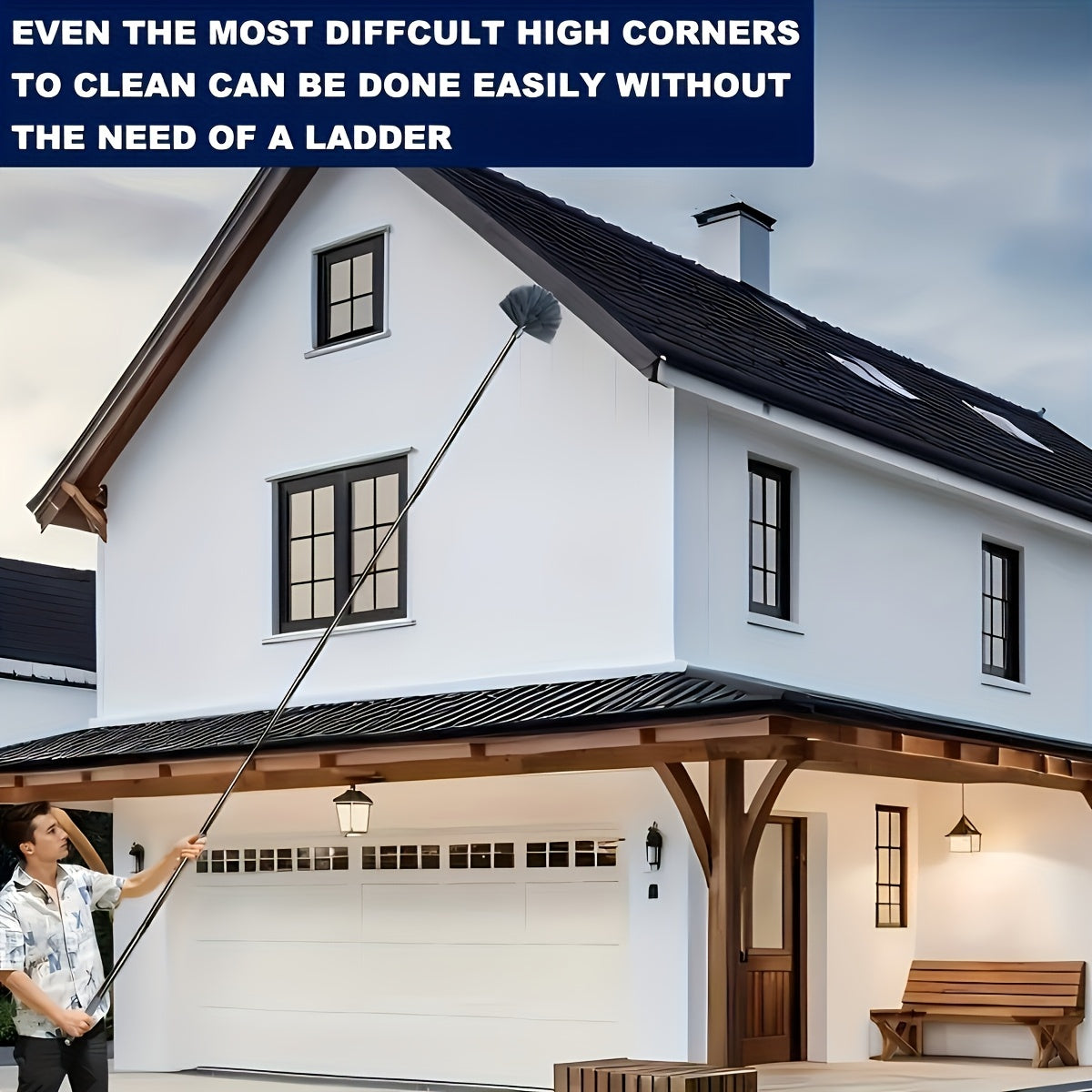 2-in-1 Window Cleaning Brush Set with Extendable 317cm Stainless Steel Pole