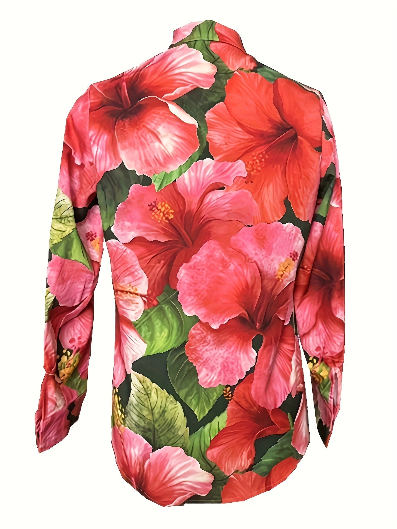 Plus Size Floral Print Casual Blouse Polyester Lapel Button-Up Top