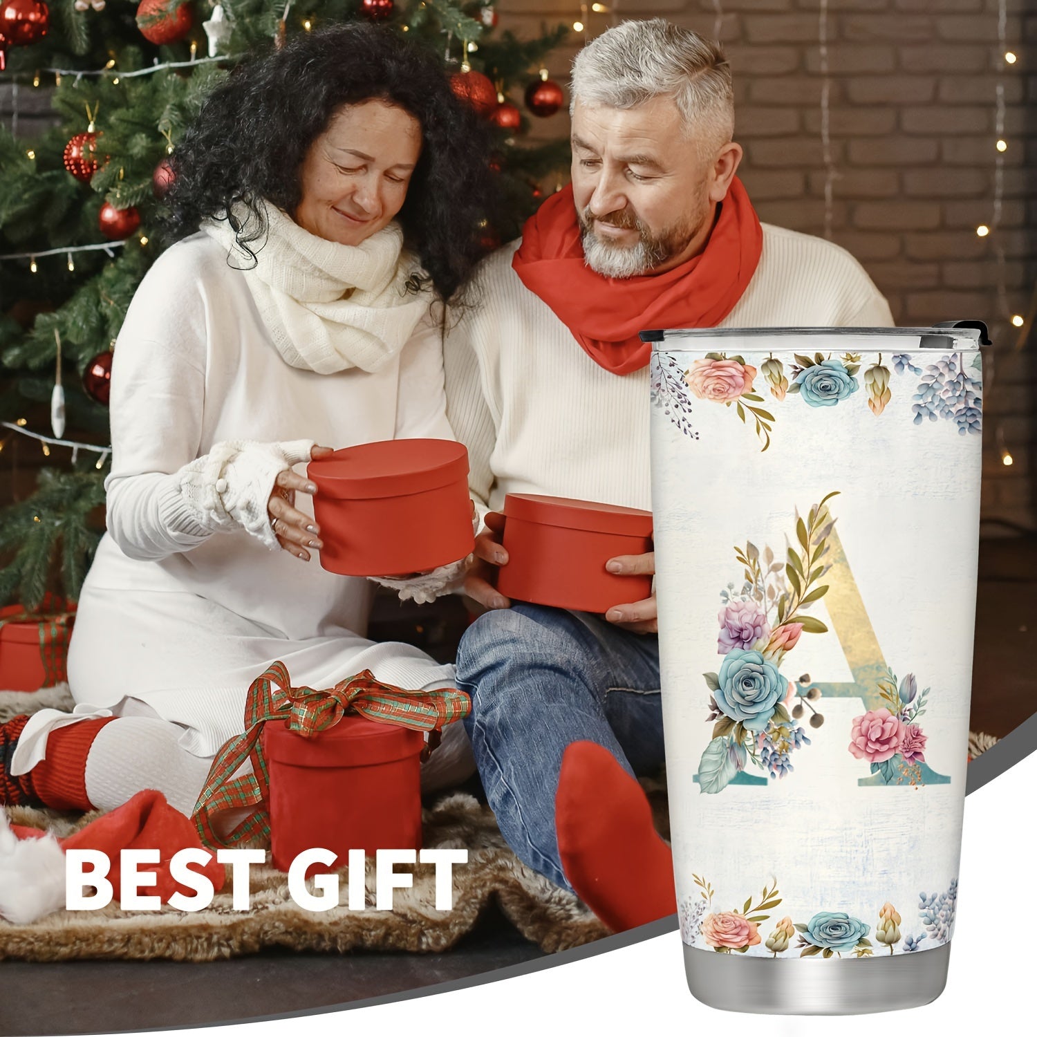 20 унций нержавеющая сталь стакан с инициалами, цветочный дизайн, крышка, не пропускающая жидкость, идеально подходит для активного отдыха, отличный подарок на праздники.