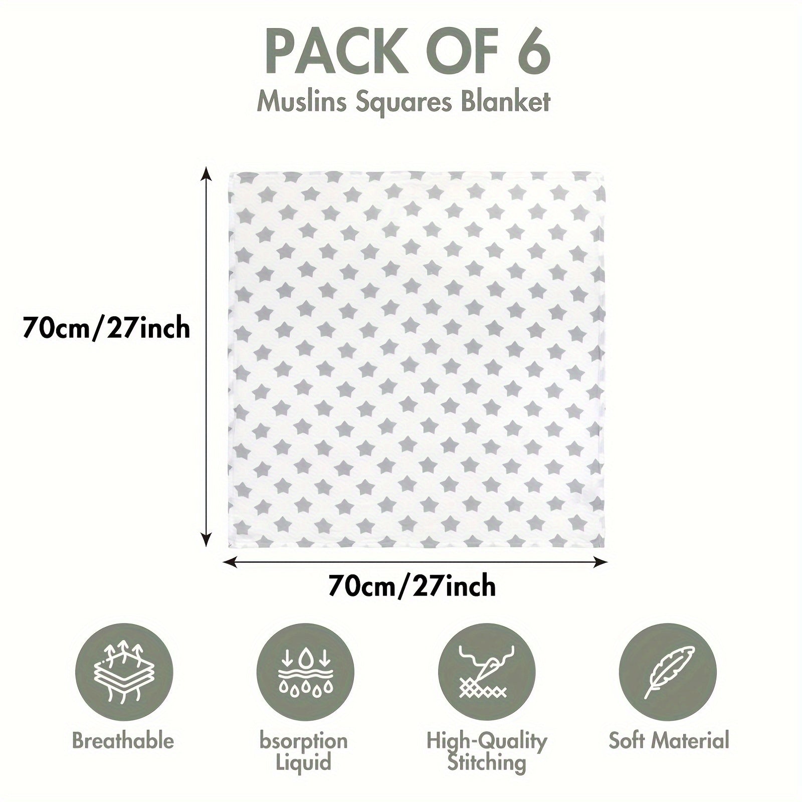 Шесть штук пеленок из хлопкового муслина, разработанных для обеспечения воздухопроницаемости, мягкости и тонкости для максимального комфорта. Эти впитывающие покрытия идеально подходят для того, чтобы ваш малыш был уютным и сухим.
